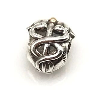 Pandora Retired Caduceus Medical Doctor Silver Charm Gold Heart
